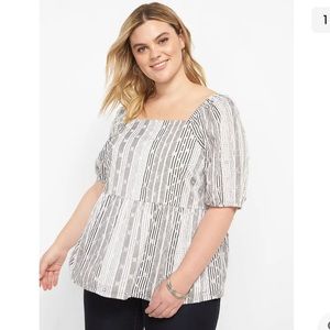 Lane Bryant Square Neck Cotton Eyelet Peplum Top Minimalist Boho Beach Summer 24